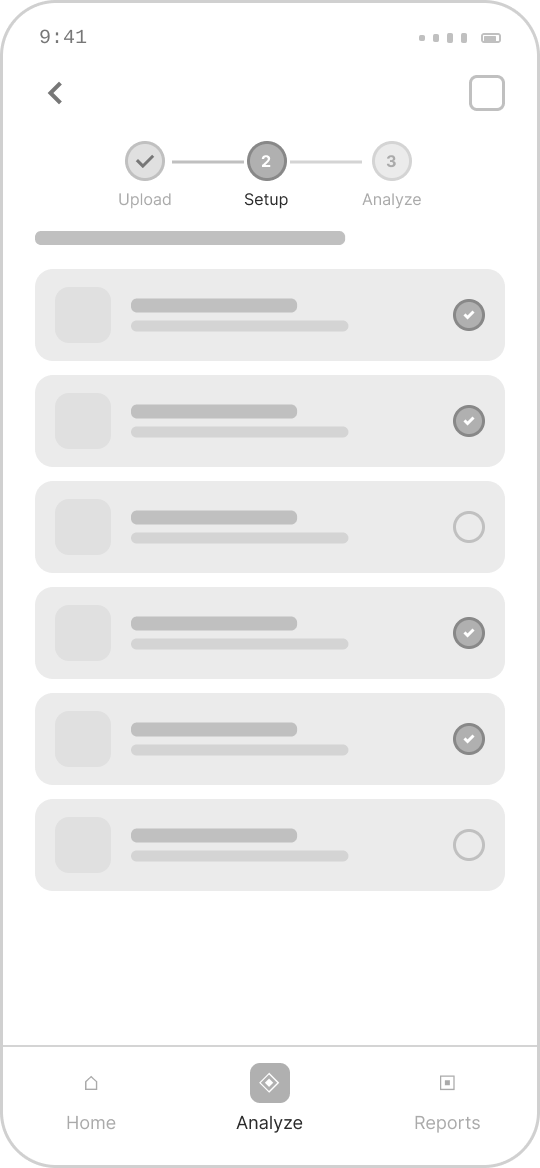 Select Setup wireframe